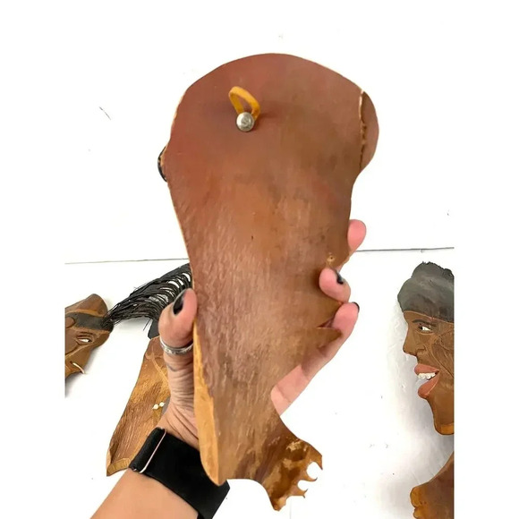 VTG Lot of 4 African Hand Carved Wood Head Profile Faces Wall Art Plaque Unique - Picture 8 of 15